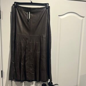 Elegant Dark Brown A-Line Leather Skirt